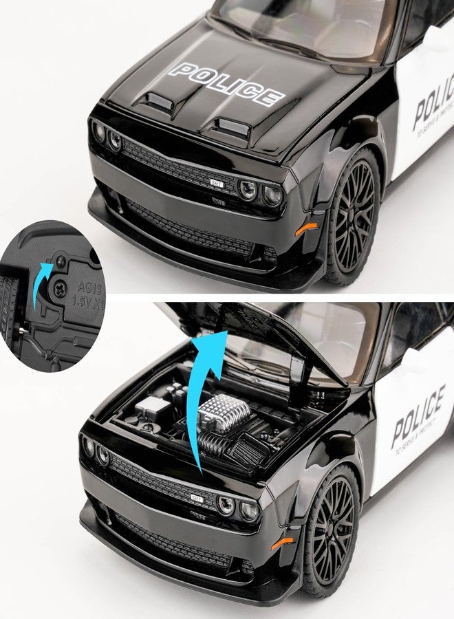 BDTCTK Dodge Challenger Hellcat Police Car Model Toy - Alloy Pull-Back Vehicle with Sound & Light Effects, for Kids Boys & Girls Ages 3+ - Image 4